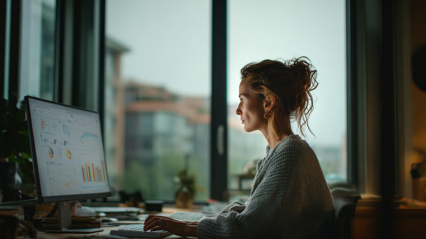 Professionnelle travaillant sur l’analyse de données de santé publique dans un bureau.